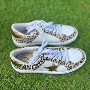 MKS gold star leopard print sneakers size 9 streetwear trendy preppy boho